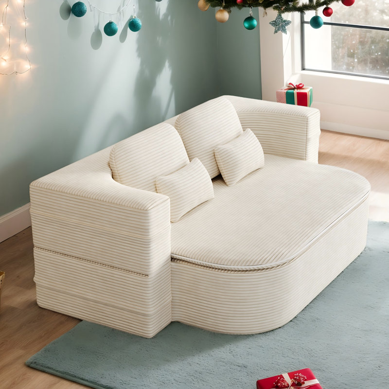 75''2-In-1 Foldable Sofa,Convertible Sleeper Foam Sofa Bed With Multi Functional Blanket, Corduroy Floor Folding Sofa Bed,  Floor Sofa Lounge Sofa For Living Room Bedroom Lounge Studio
