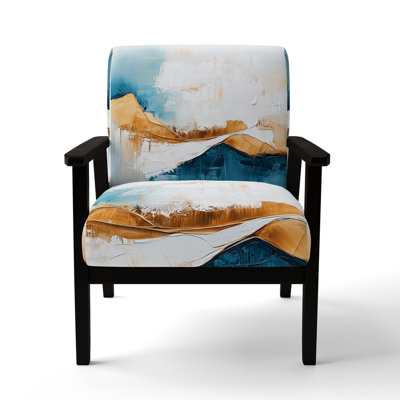 Abstract Modern Accent Chair - Modern Ink Synergy Calming Golden And Blue Wave I Arm Chair