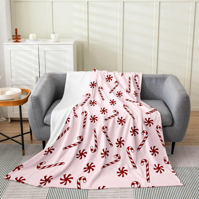 Joli lit mignon en flanelle de canne de bonbon rose en peluche, 30 po x 40 po