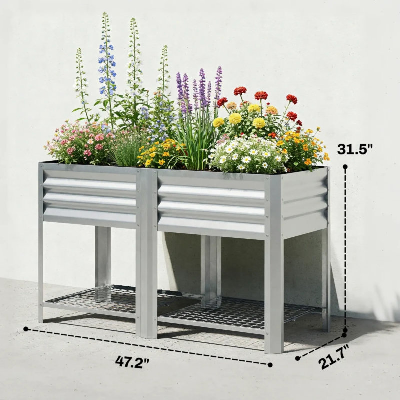 Boîte à fleurs spacieuse en acier avec rangement pratique pour les jardins extérieurs
