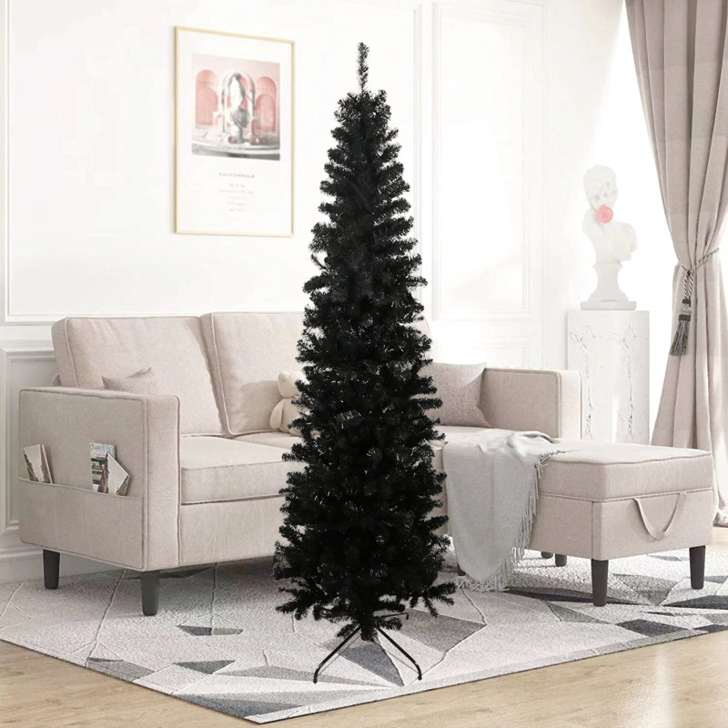 Arbre de Noël artificiel mince 7,5 pi avec base en métal pliable