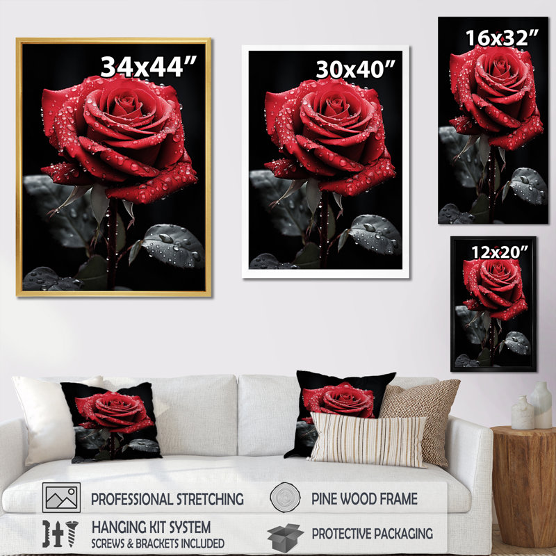 Collyn - rouge, noir, rose, élégance IV - imprimé, H 20 po x l 12 po x P 1 po, Cadre flottant noir