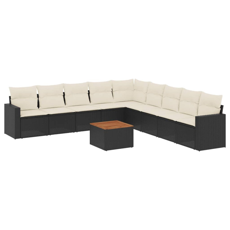 Ensemble de canapé de jardin en rotin noir avec grandes housses amovibles pour terrasse