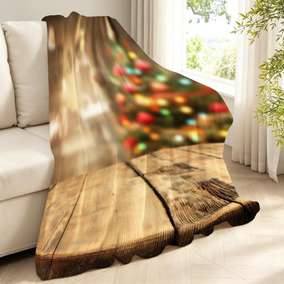 Jeté en flanelle verte ultra douce, table en bois imprimée d'un côté
