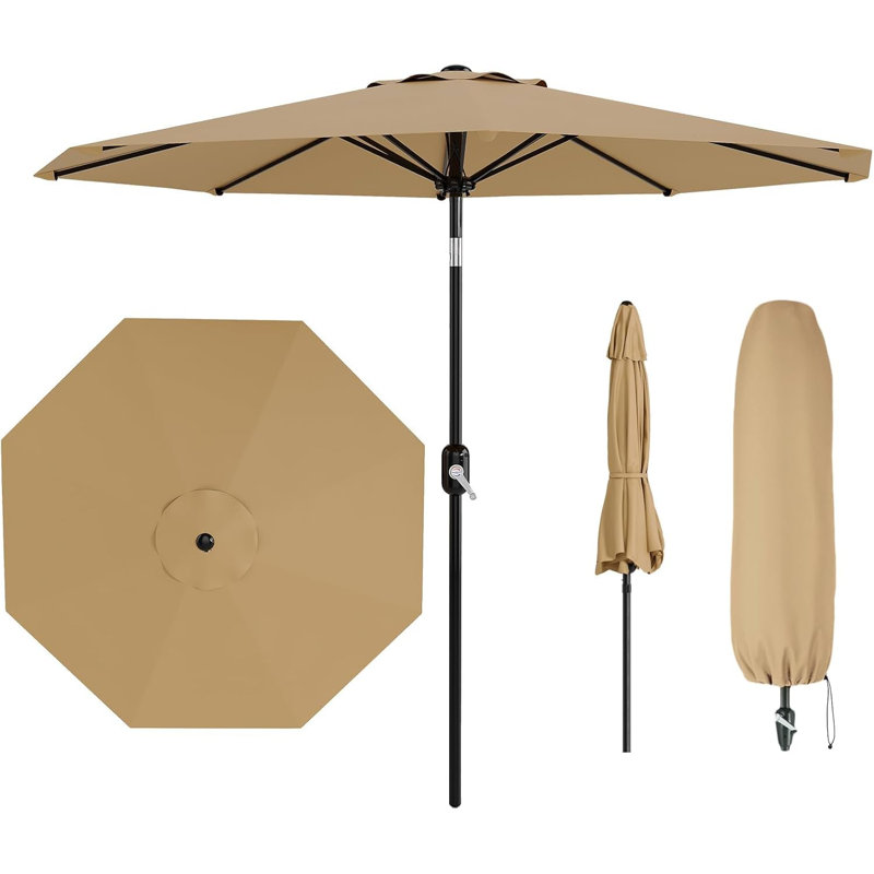 272cm Beach Parasol, Brown Geometric