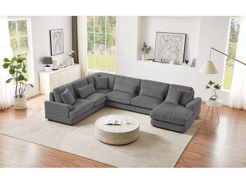 Canapé modulaire en U en velours côtelé gris foncé pour le salon, Dark Grey Corduroy