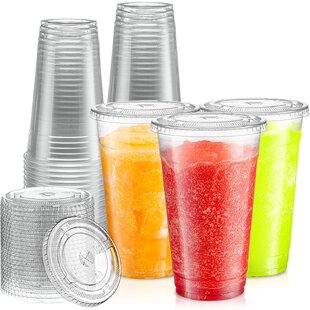 Fit Meal Prep [100 Pack 20 oz Clear Plastic Cups with Flat Lids, Disposable  Iced Coffee Cups, BPA Free Premium Crystal Smoothie Cup for Party, Lemonade  Stand, Cold Drinks, Juice, Milkshake 