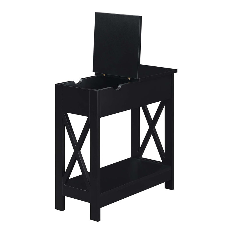 Gerde End Table and Built-In Outlets, Black/Black