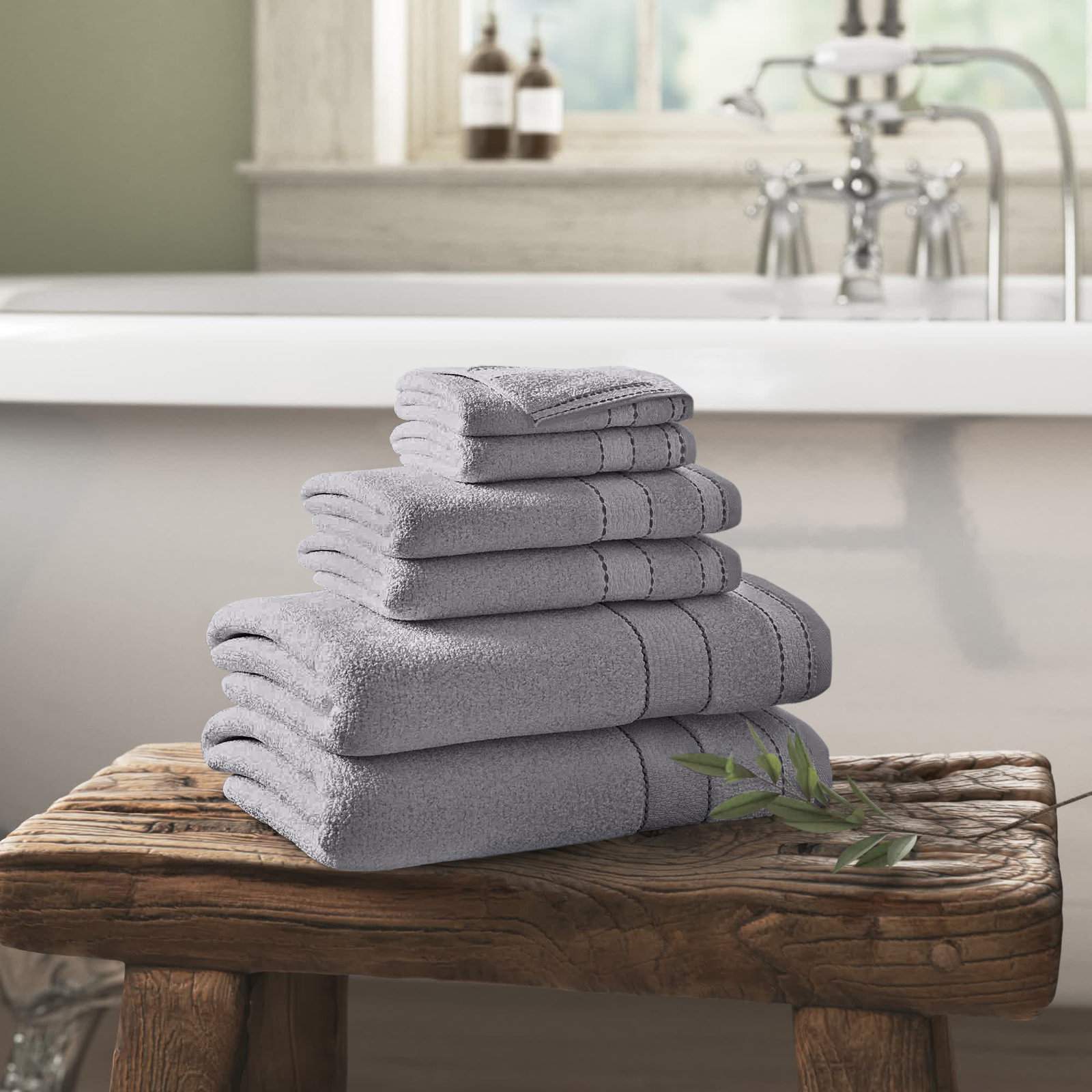 Kahmel 6 Piece Turkish Cotton Towel Set, Silver