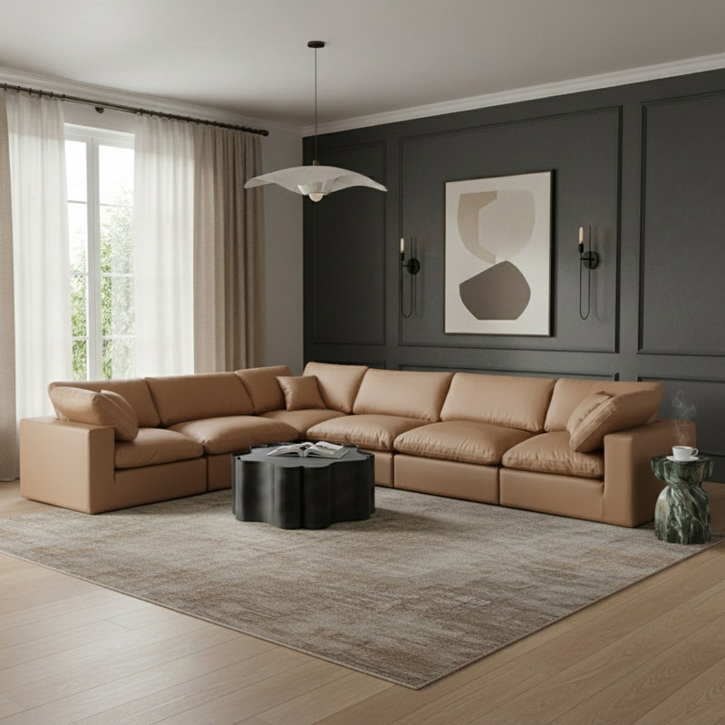 Canapé modulaire réversible en similicuir de 160 po de largeur, Cuir cognac végétalien