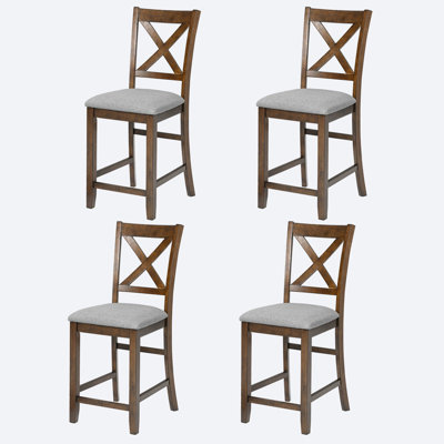 Solid Wood Counter Height Dining Chairs Set of 4 Upholstered Padded Seats with Ergonomic Backrest