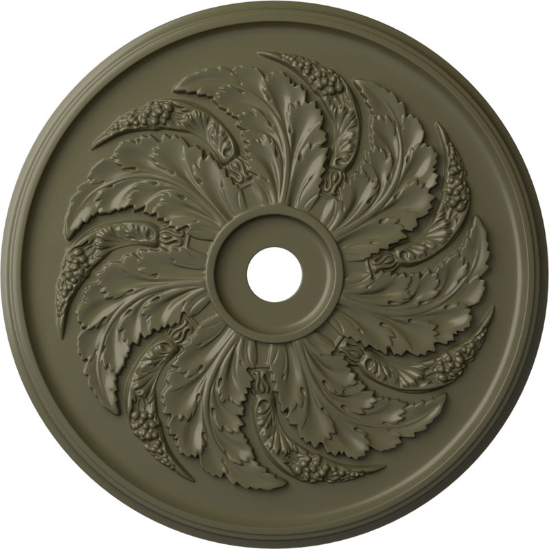 Médaillon de plafond à feuilles d'acanthe Endurathane Attica, diamètre extérieur de 53 1/2 po x P 3 1/2 po (convient aux auvents jusqu'à 4 5/8 po), fini argent peint à la main