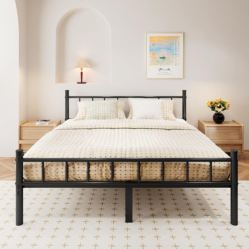 Base de lit en métal pour grand lit avec tête de lit et pied de lit 14 pouces