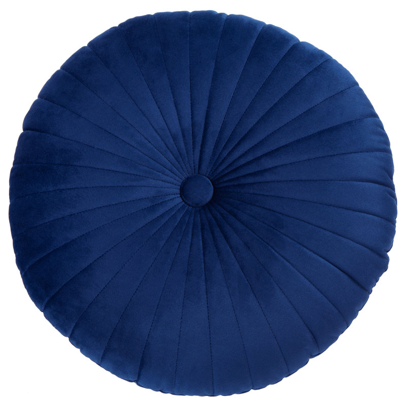 Navy Blue Round Tufted Accent Pillow with Polyfill