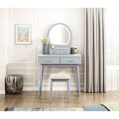 Élégante commode et tabouret de coiffeuse avec miroir - Tabouret décoratif de chambre à coucher, tiroir pratique