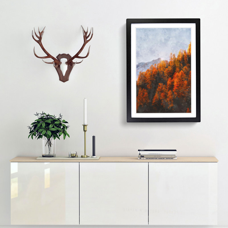 Golden Forest in Italy - Picture Frame Painting Print, 45cm H x 33cm W x 2cm D, Black Framed