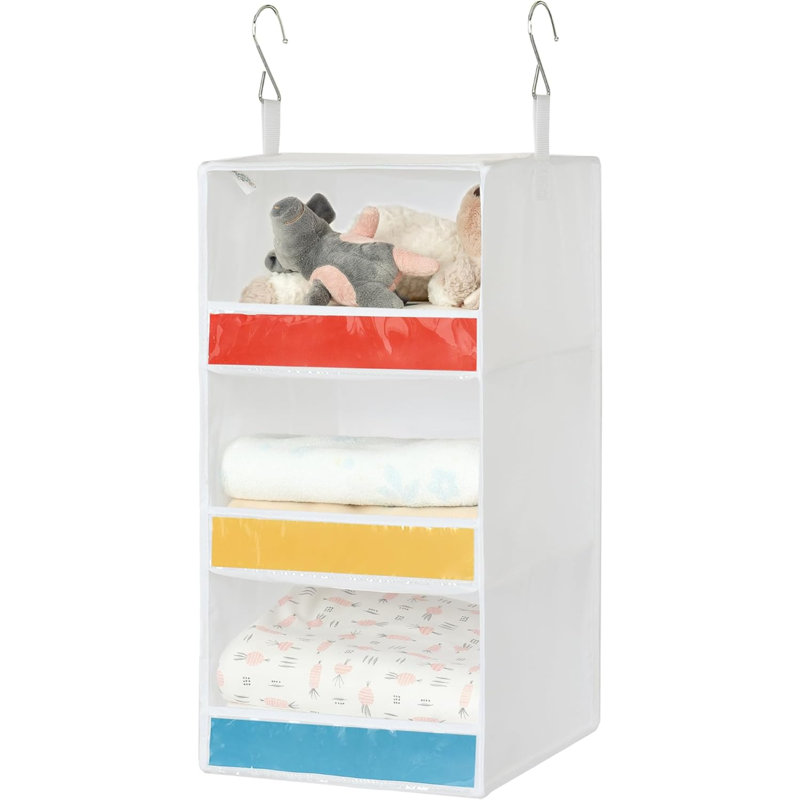 3-Shelf Hanging Closet Organizer, Collapsible Closet Hanging Shelves, Nursery Hanging Organizer, 1-Pack, White