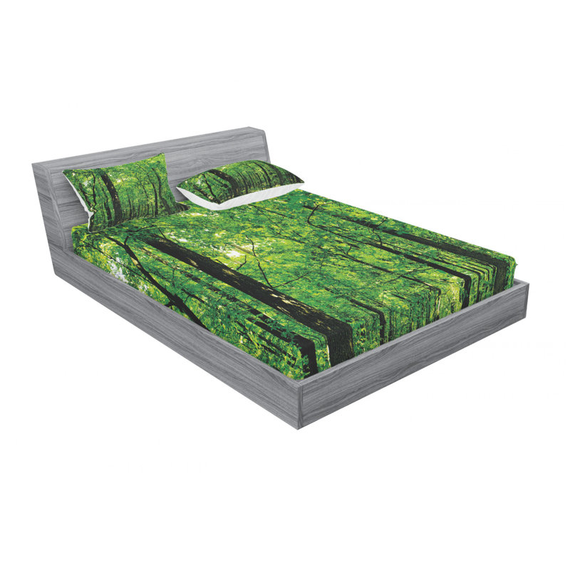 Ensemble de draps forêt sapin de noël en bois ensoleillé, Ensemble de drap pour grand lit avec drap-housse