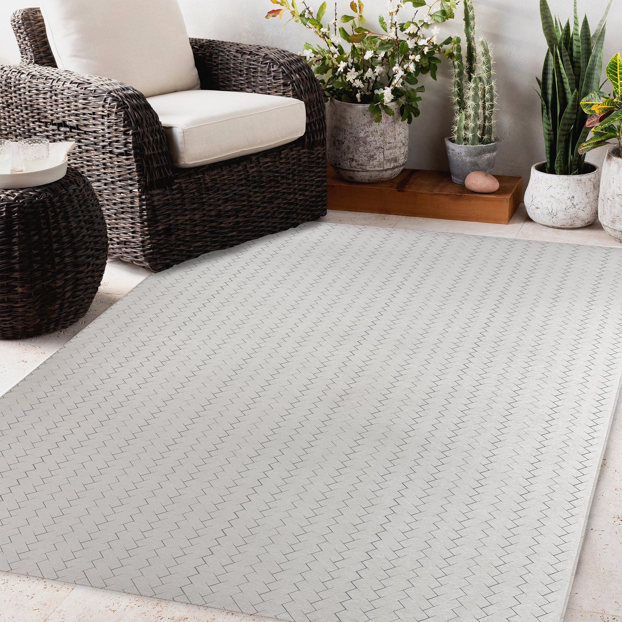 Latitude Run® Subway Geometric Light Gray Indoor / Outdoor Area Rug ...