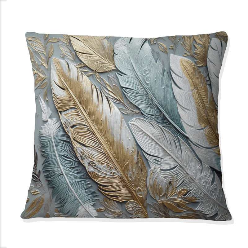 Coussin décoratif doré à plumes dorées V - Glam Feather
