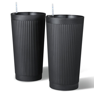 Tall Planter – 2-Pack Large Round Striped Plastic Floor Plant Pots, Thickened Durable Design, 24"H, Modern Decorative Planters for Indoor & Outdoor