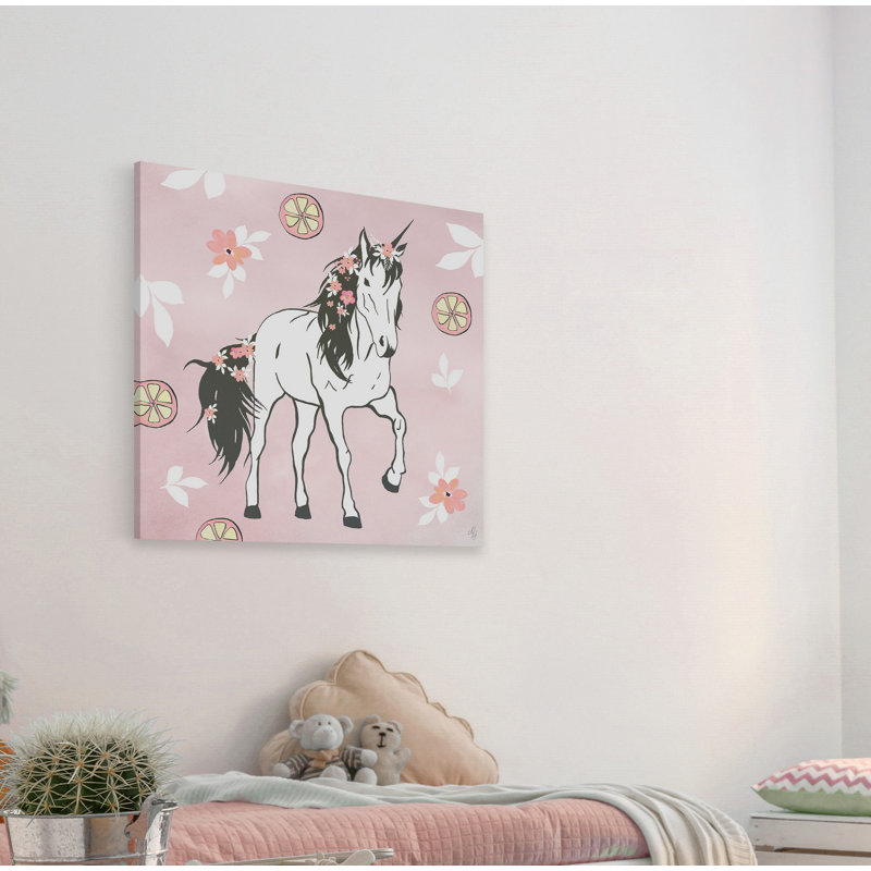 Crissman Citrus Floral Unicorn 1 Piece Wall Art on Canvas, 61cm H x 61cm W