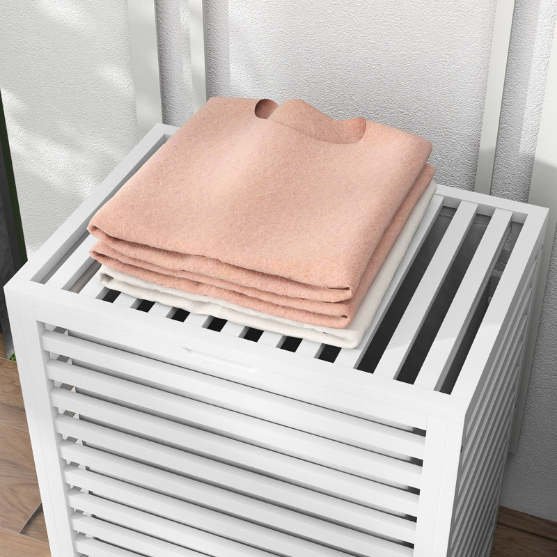 Panier à linge blanc avec couvercle et sac intérieur amovible, 19,75 po x 14,25 po x 23,5 po, espace pour ranger les vêtements, sac de rangement amovible, blanc, articles organisés