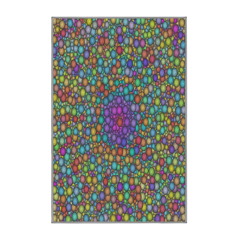 Vert à pois/Tapis décoratif bleu, Rectangle 6 pi x 9 pi