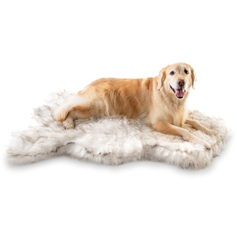 Orthopedic Faux Fur Pet Bed, Extra Large (40" W x 25" D x 2.4" H), White with Brown Accents