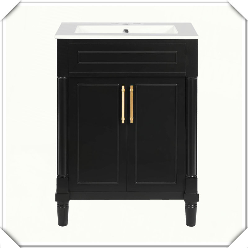 Meuble-lavabo simple avec lavabo intégré en céramique 2 portes, Noir