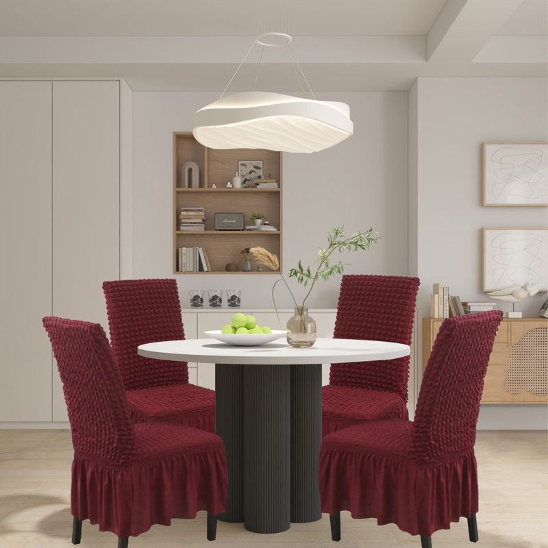 Housse pour chaise de salle à manger, housse extensible de chaise lavable avec jupe, ensemble de 4, Rouge