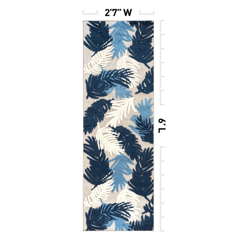 Hernandez Floral Navy/Ivory/Blue Indoor & Outdoor Area Rug, Runner 2'7" x 6'