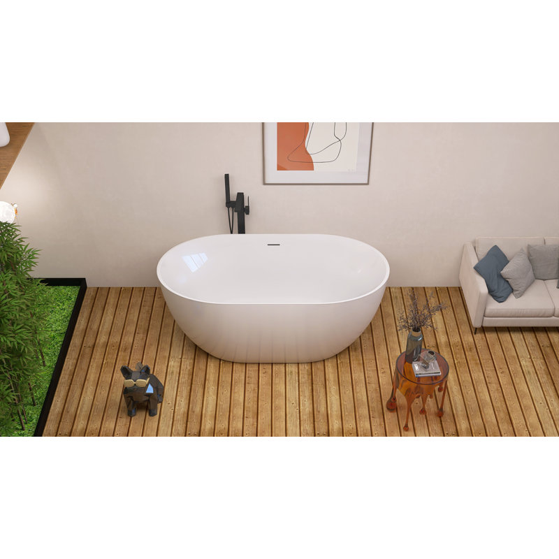 Acrylic Freestanding Soaking Tub 51'' x 27.5'' Stand Alone  Deep Bathtub in White with Pop-up Center Drain