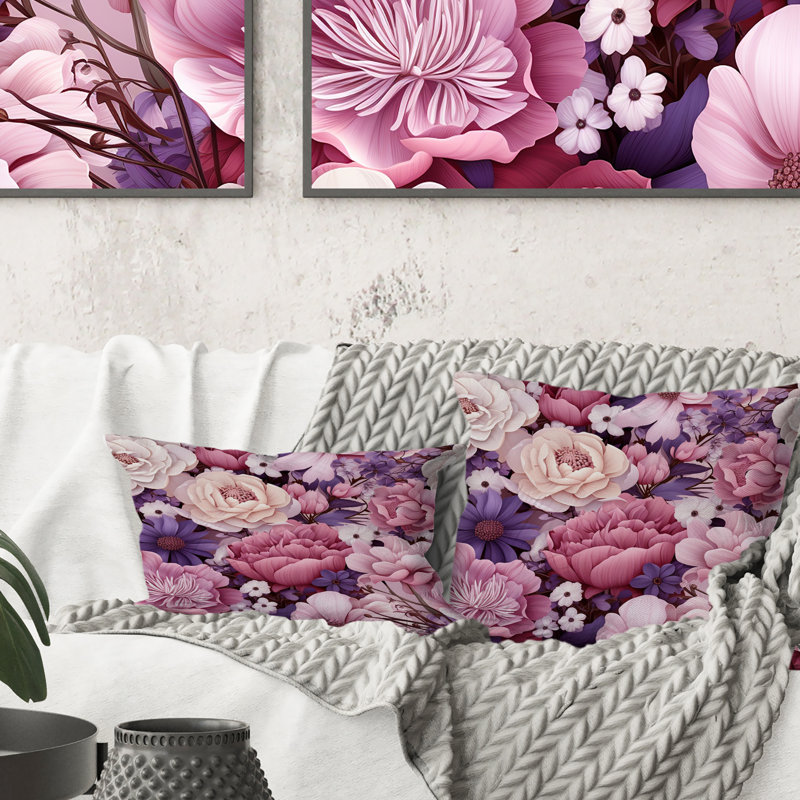 Motif botanique printanier fleurs mauves - coussin imprimé floral