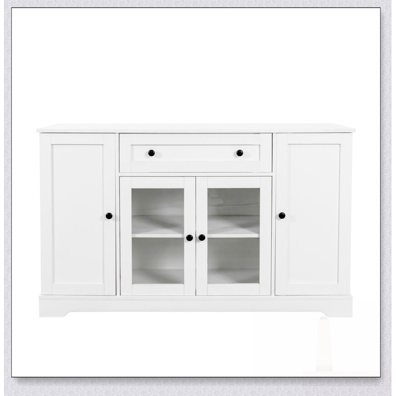 Modern White Buffet Cabinet With Storage, Adjustable Shelves, And Drawer For Kitchen, Dining, And Living Room Organization