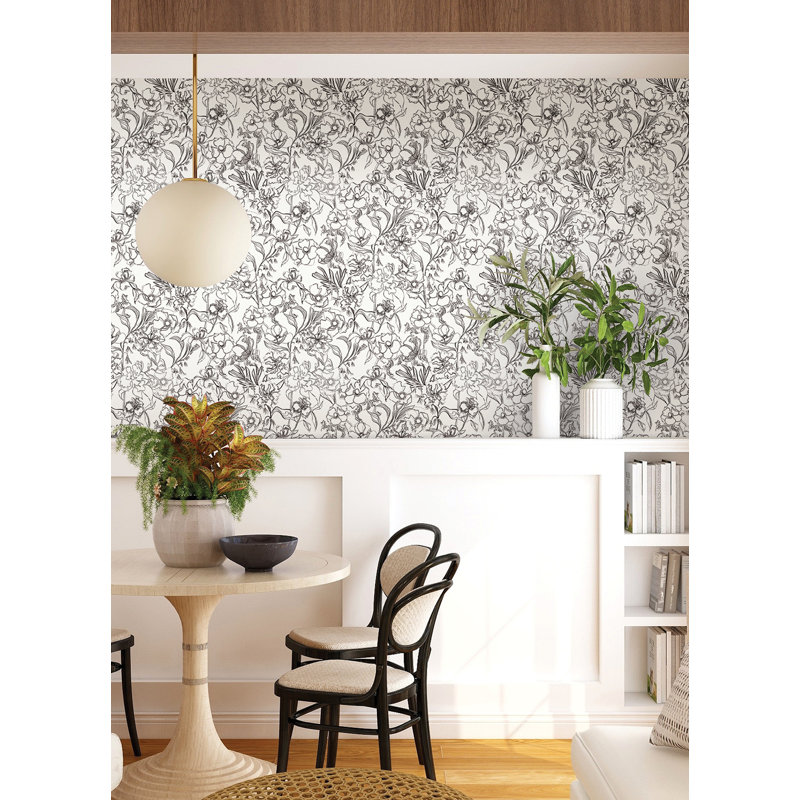 Rouleau de papier peint autocollant L 18 pi x l 20,5 po May Bloom, gris