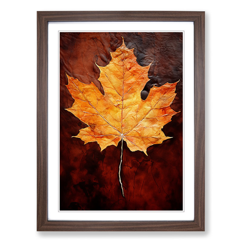 Leaf Gestural - Single Picture Frame Print on Wood, 64cm H x 46cm W x 2cm D, Walnut Framed