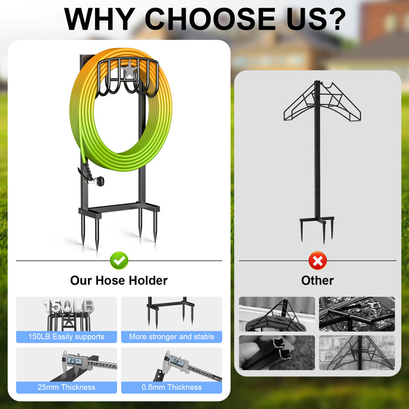 Garden Hose Holder Heavy-Duty Freestanding Metal Stand,Holds 150FT Hose,Stable 4-Spike Base