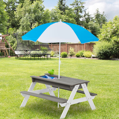 Table de pique-nique d'extérieur en bois avec parasol réglable - 31 tables de sable et d'eau convertibles, gris, bois naturel