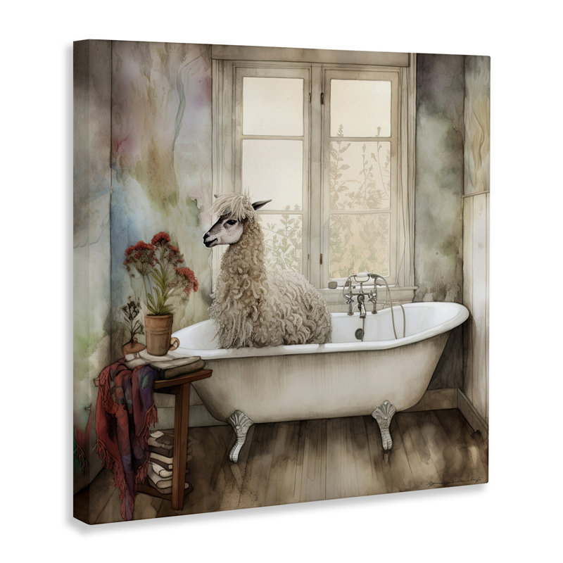 Toile Shaggy Alpaca Bath Time, design par Sasha, H 24 po x l 24 po