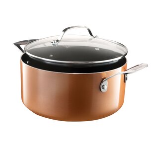 Gotham Steel 5 Qt Stock Pot Nonstick Pasta Pot Soup Pot with Ti-Cerama  Copper Coating with Patented Built in Strainer Lid, Twist N Lock Handles -  As