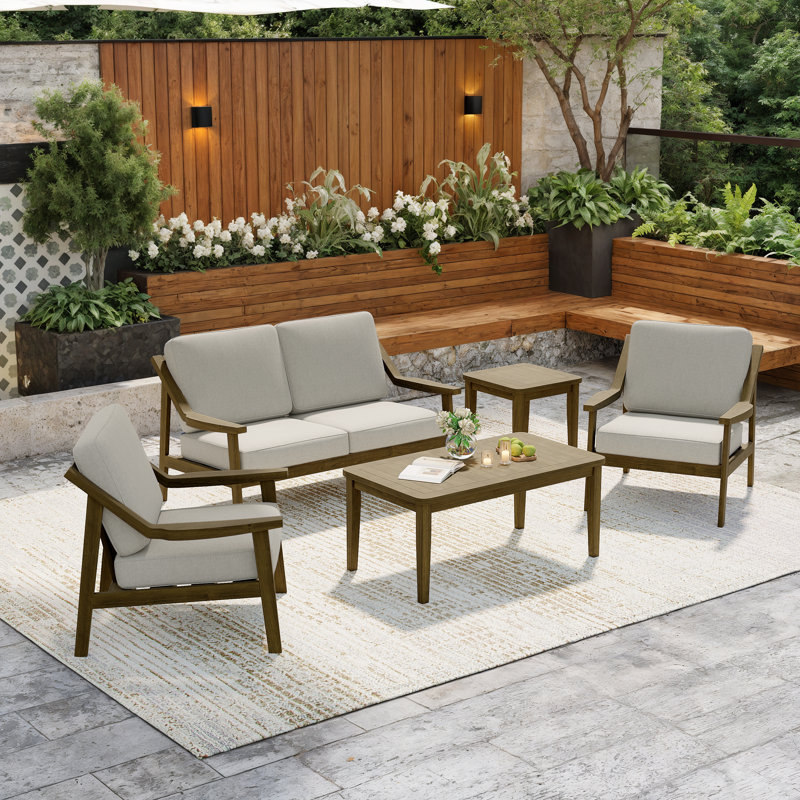 Marlo 5-Piece Outdoor Conversation Set, Perfect for Entertaining with Included Tables, Brown, Light Camel