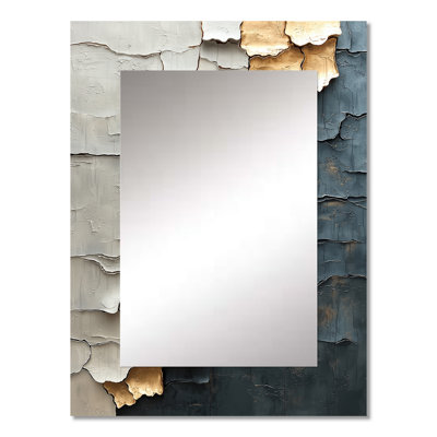 Gold And Grey Japanese Zen Tiles II - Abstract Shapes Mirror, Modern Unique Wall Mirror, Printed Metal Art