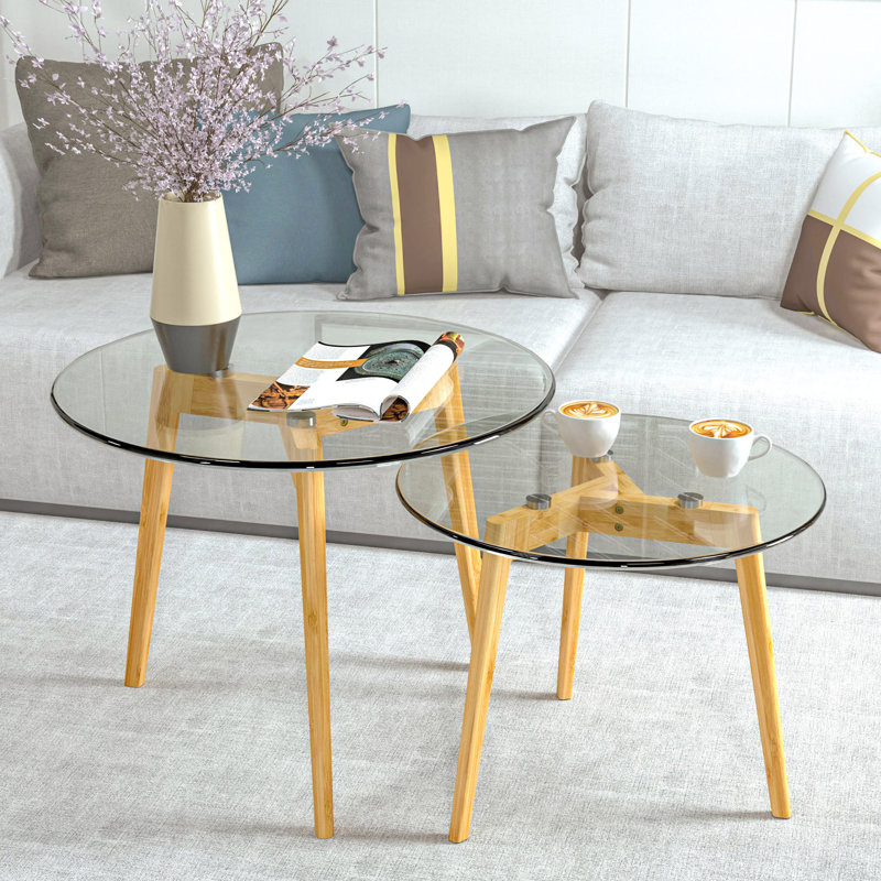 Lashure Glass Top Nesting Coffee Table