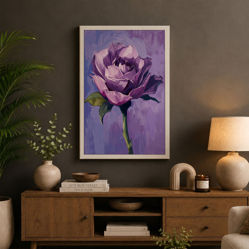 Mauve Rose Study Botanical - Wrapped Canvas, Terracotta Border, 30x20 - 76.2 x 50.8 cm