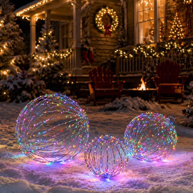 Décorations de Noël extérieures : 3 boules lumineuses RGBIC intelligentes préilluminées avec 8 modes d'éclairage et contrôle par application.