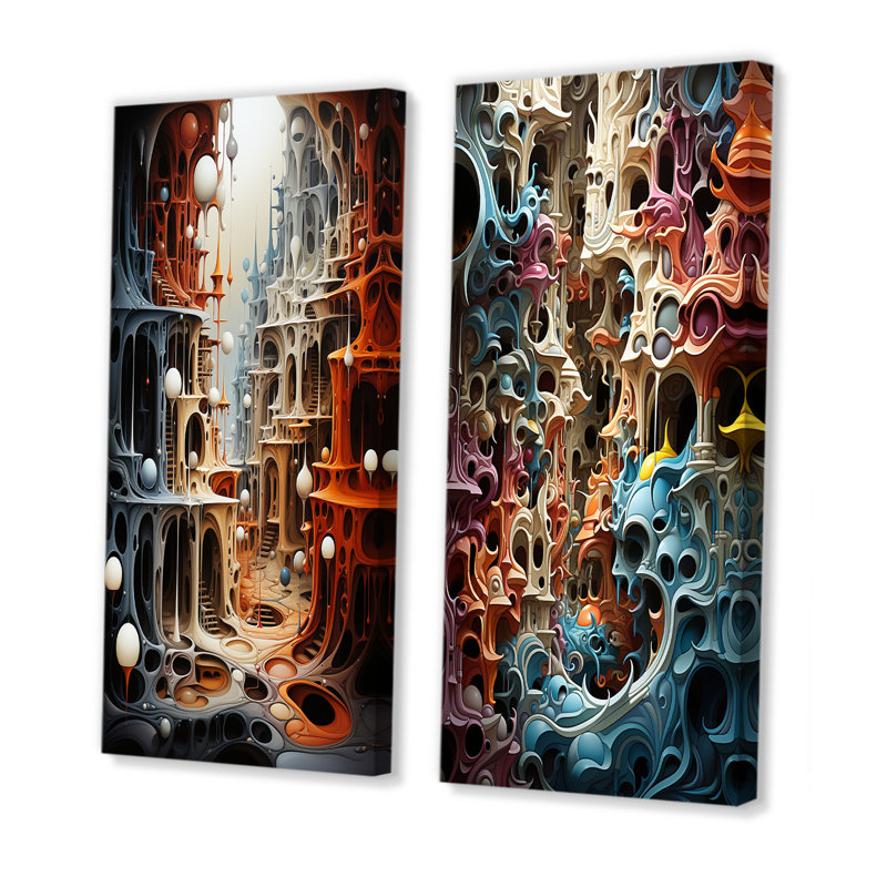 Surréalisme, couleurs chaotiques, ensemble d'art mural sur toile surréalisme, H 40 po x l 41 po, Toile tendue