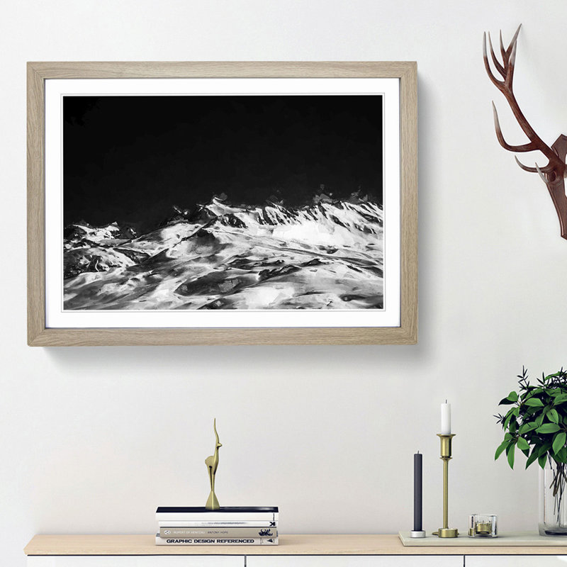 Snow Covered Mountains - Picture Frame Graphic Art Print, 27cm H x 36cm W x 2cm D, Oak Framed