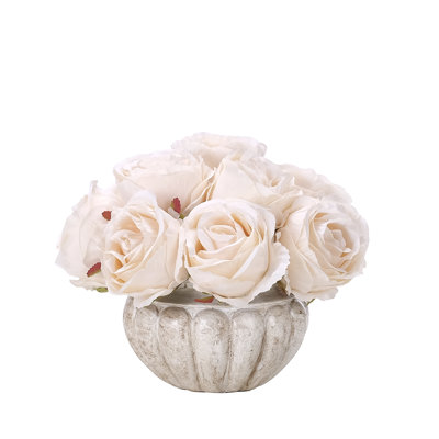 Rose, crème blanche, bol en résine, l 9 po x P 9 po