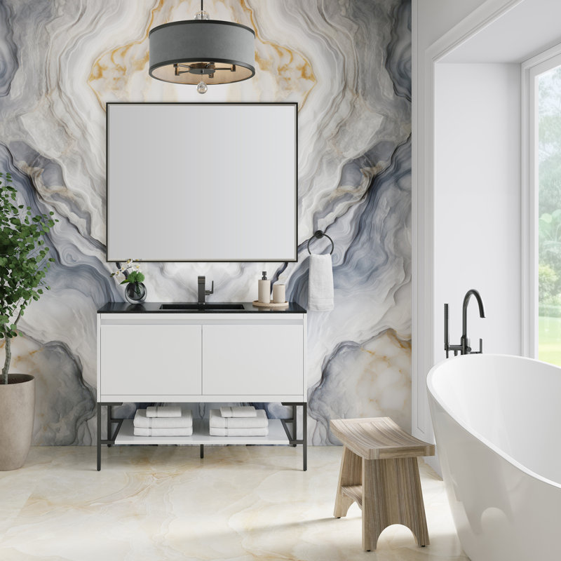 Mantova 47.25'' W Single Vanity, Charcoal Black, Glossy White/Champagne Brass